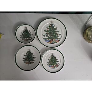 Vintage Plummer Christmas Tree 6 Saucers Bowls & 2 Bertson House Saucers